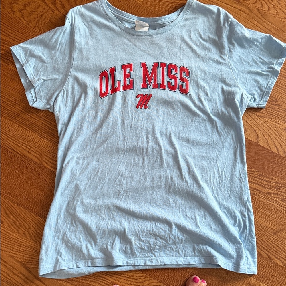 Light Blue Woman's  Tee with Red Ole Miss Logo